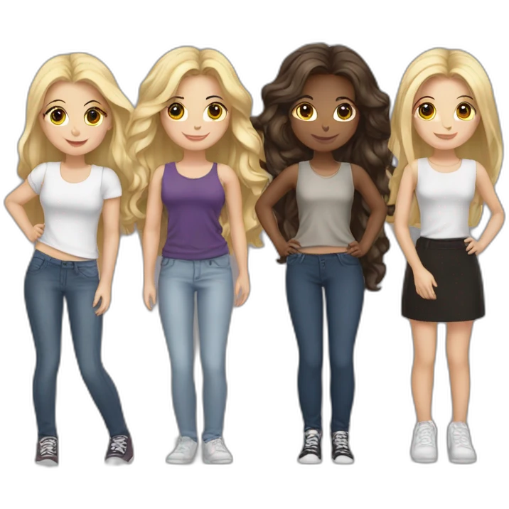 group of 6 grils friends, 3 blondes, 3 brunettes emoji