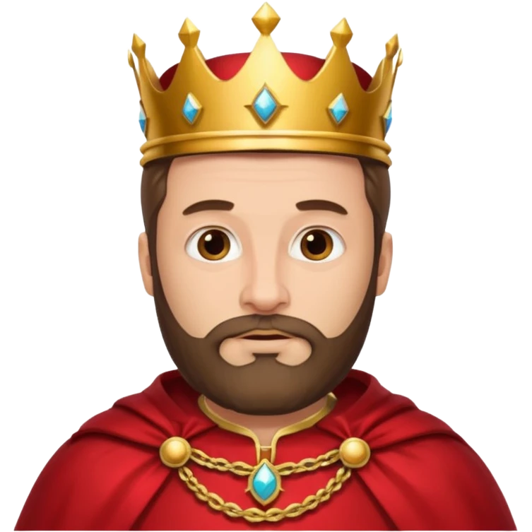 Bearded King, Middle-aged king with trimmed brown beard, red cape., wearing crown emoji