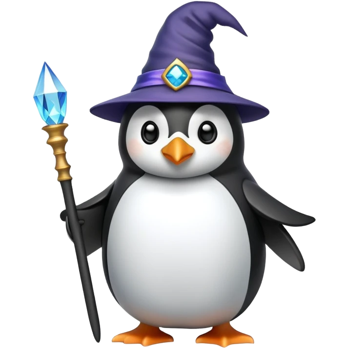 Penguin wizard with wizard hat and magic wand emoji