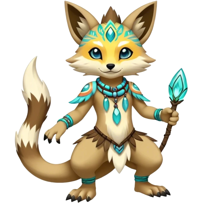 Anthro Sona Cool Edgy Cute Colorful Shy Shamanic Tribal Shiny Fakemon-Fantasy-Creature Full Body emoji
