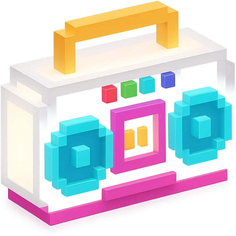 сделай белый святящейся бумбокс, no background emoji