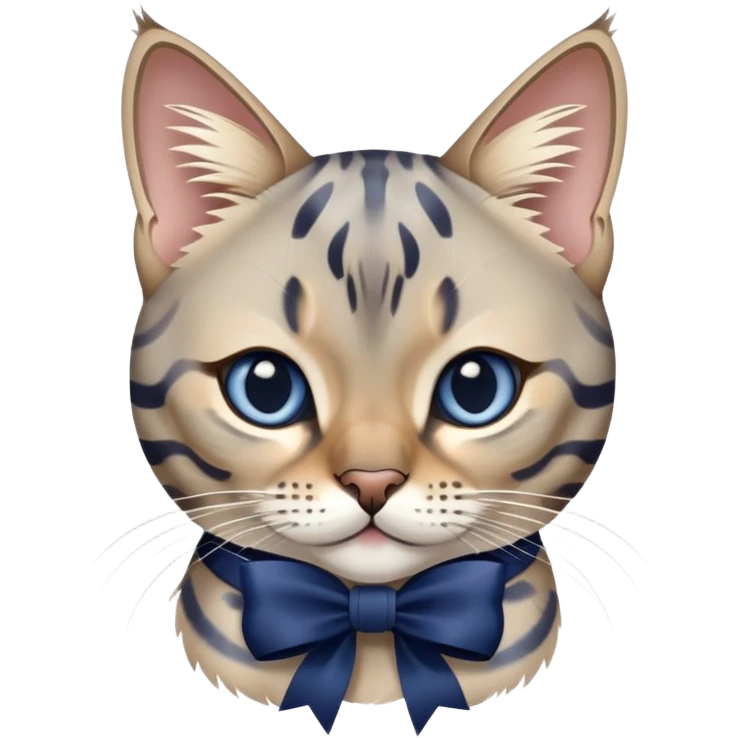 light grey bengal cat with navy blue bow emoji