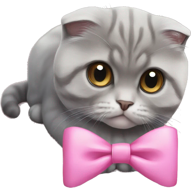 grey scottish fold cat with pink bow  emoji