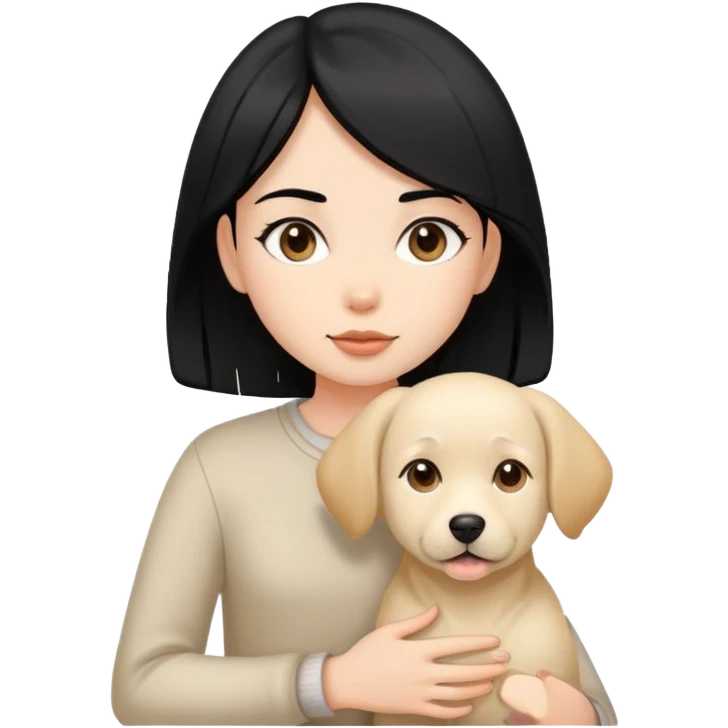 Black hair girl with beige dog emoji