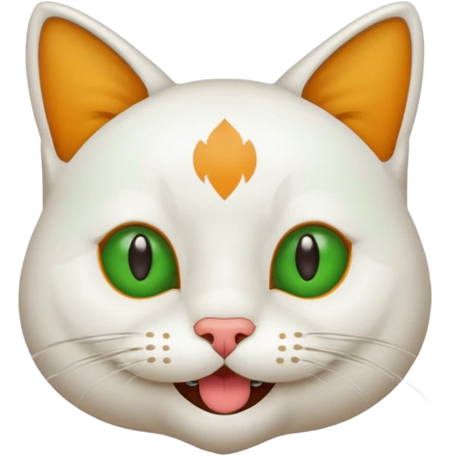 Realizar emoticonon de gato blanco con tonos gris claro solo carita sonriendo muy feliz ojos grandes de color verde con amarillos y bigotes largos  emoji