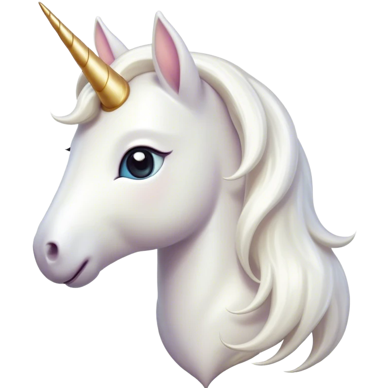 Cinematic Cute White Unicorn Portrait Emoji, Head tilted playfully and inquisitively, featuring a charming, petite form with a silky white color, a delicately flowing mane and tail, and a tiny, sparkling horn, with large, dreamy eyes full of wonder, Simplified yet irresistibly adorable features, highly detailed, glowing with a warm, enchanting glow, high shine, affectionate and lively, stylized with a touch of fairy-tale whimsy, soft glowing outline, capturing the essence of a mischievous yet endearing white unicorn that seems as if it could gallop out of the screen into your heart! emoji
