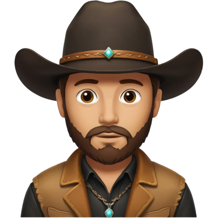 yellowstone ranch cowboy with brown beard, black cowboy hat with no rope and no jewel, black shirt, and leather tan jacket emoji