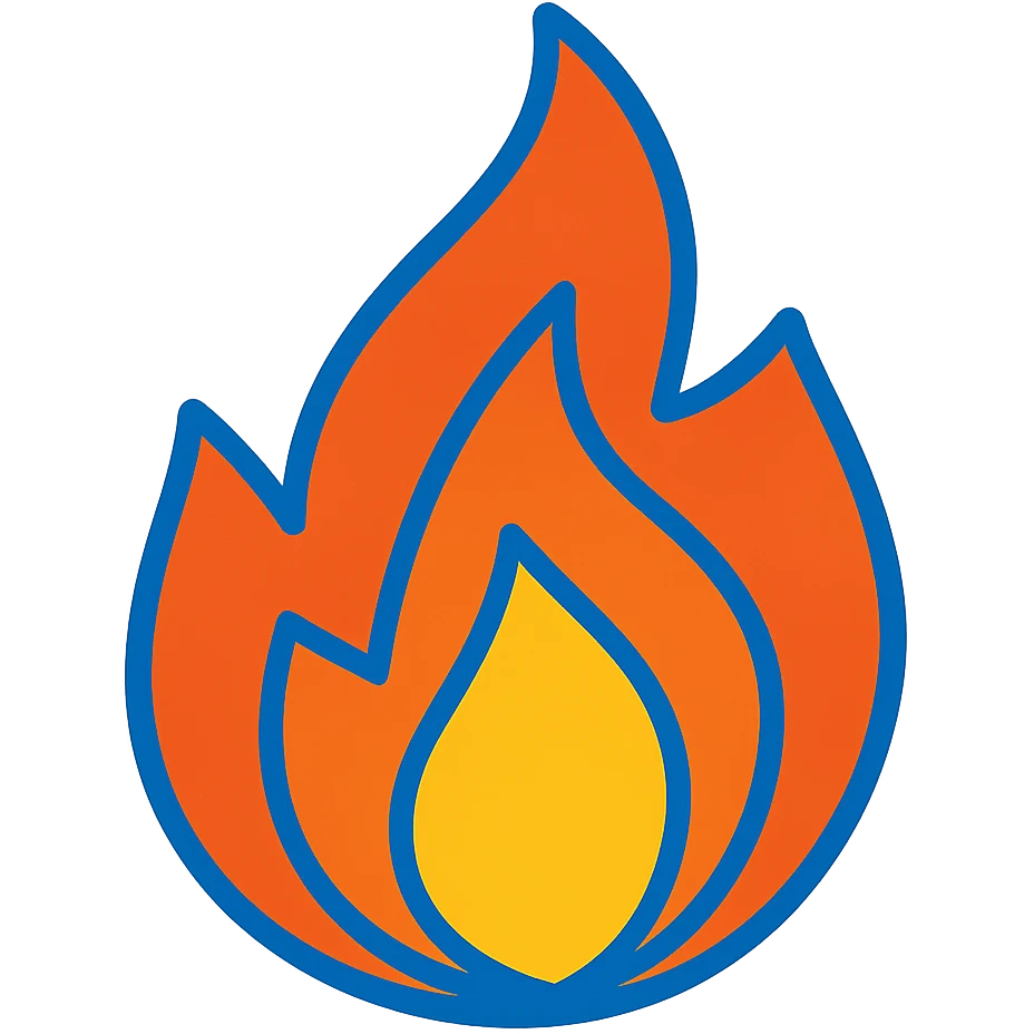 abstract geometric flame with vibrant toon style and blue outline emoji