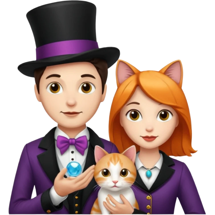 magician couple and their pet cat emoji