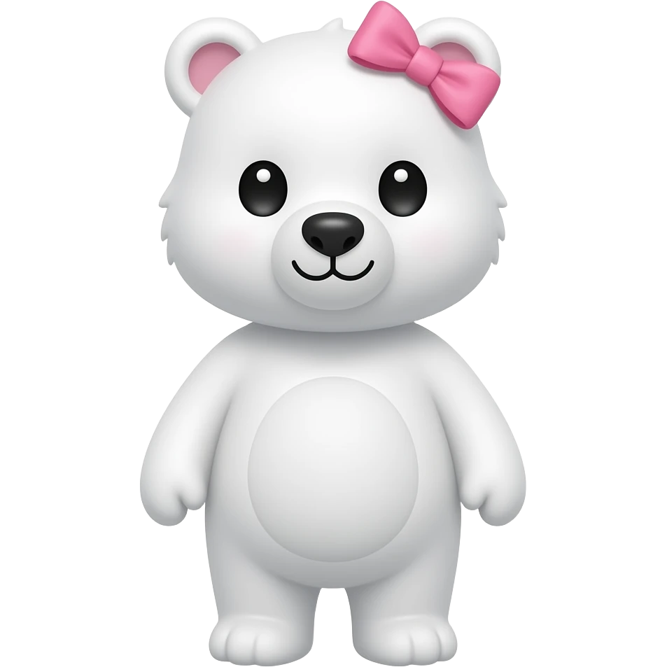 Um ursinho branco com pelinhos e com laço rosa bebe na cabeça emoji