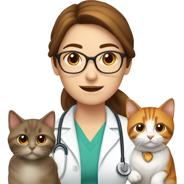 Female doctor with brown hair, with two cats: one white and orange, and one brown orange  emoji