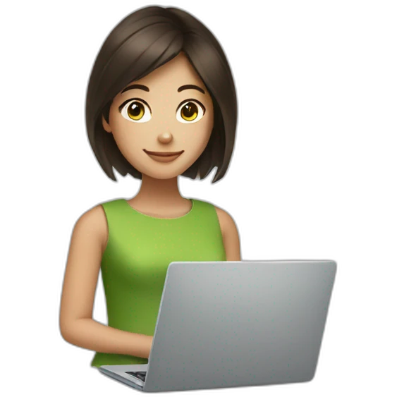 brunette girl with matcha and laptop emoji