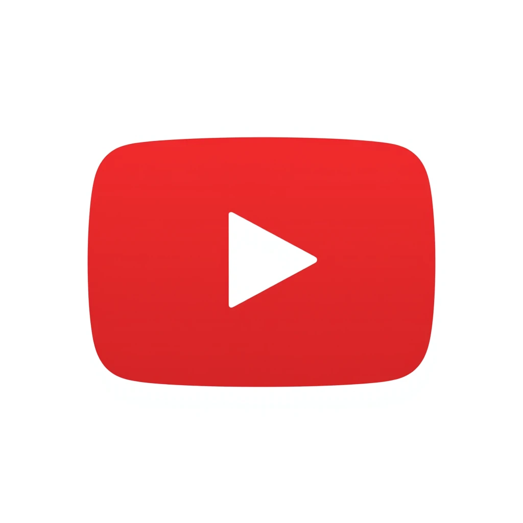 YouTube logo, red rectangle with rounded corners and white play button in the center emoji