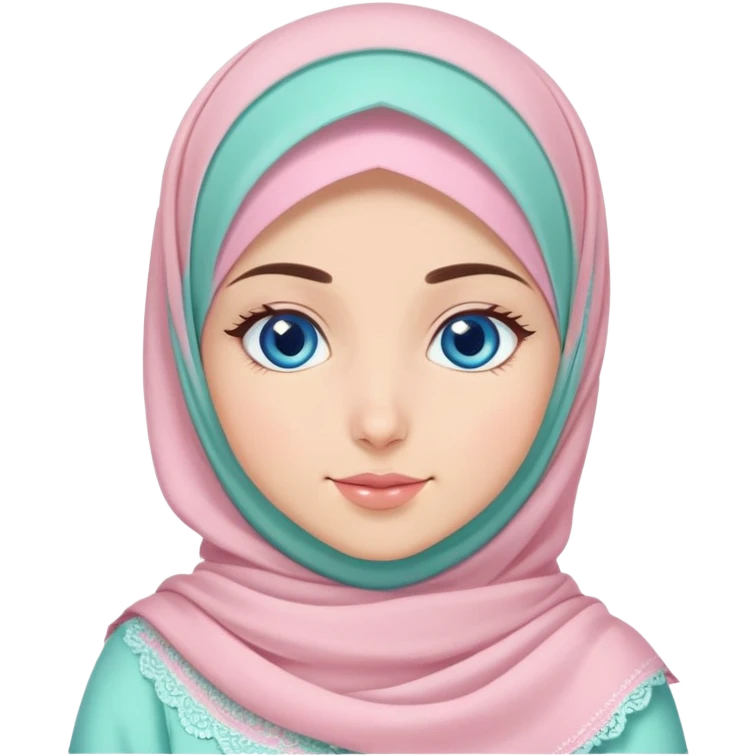Turkish beautiful finish Konya girl blue eyes with sugar pink and mint hijab islamic dress and with celebrating the eid days  emoji