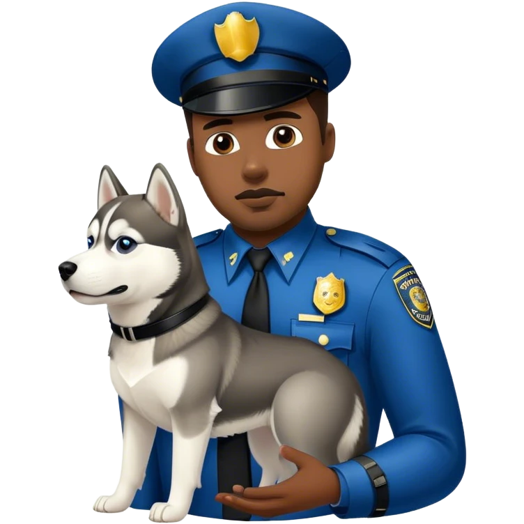 Siberian husky with a black male cop emoji