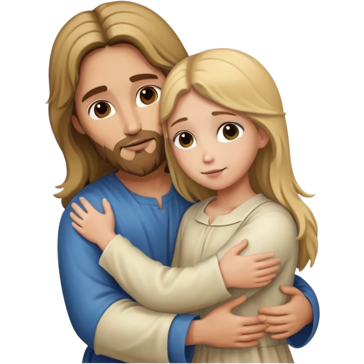 Jesus hugging a girl with dirty blonde hair emoji