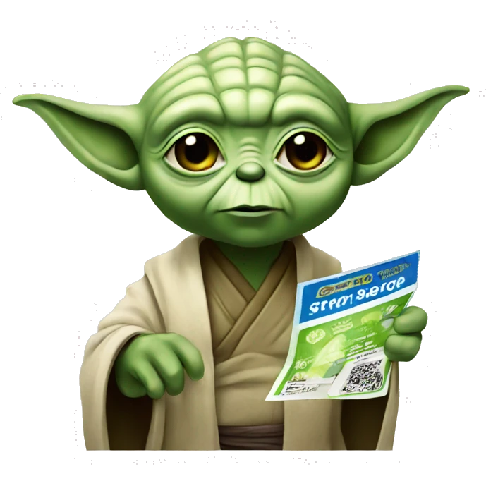 Yoda holding a coupon emoji