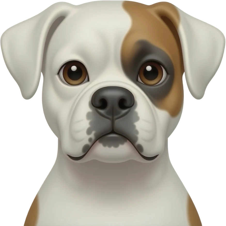 Only eye patch not ear torso only front facing head tilted Female all white boxer dog middle aged  brown patch on right eye emoji