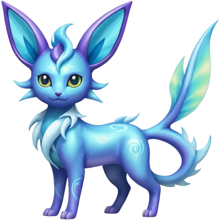 Shiny Iridescent Nebulae Espeon-Lumineon-Vaporeon-Amaura-Glaceon-Dragonair-Fakémon-hybrid-creature (full body)  emoji