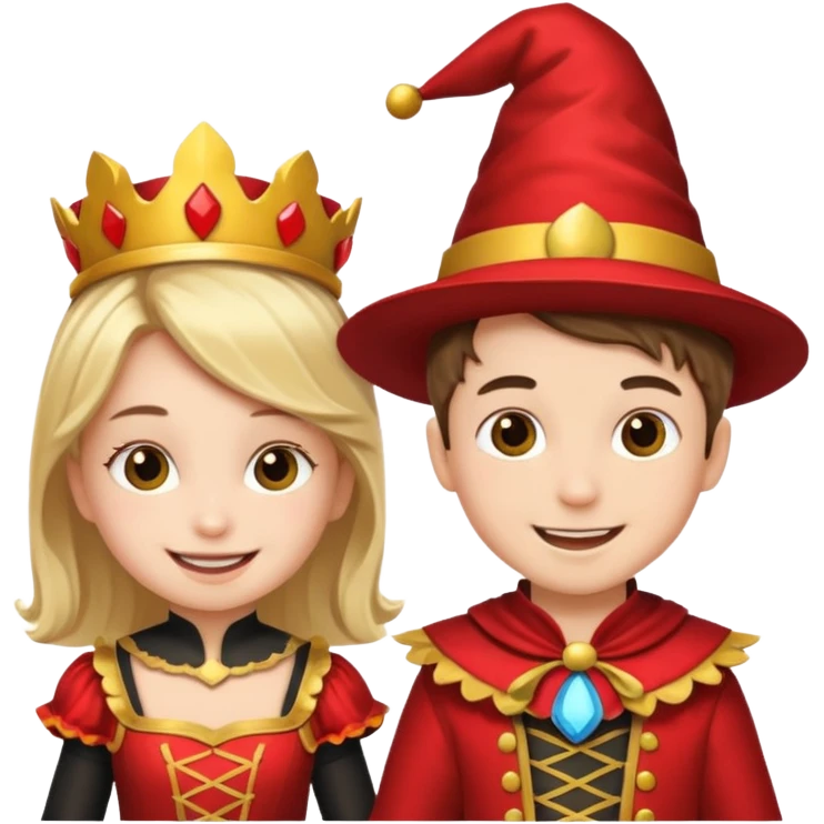 crie uma imagem com duas crianças fantasiadas brincando, um menino e uma menina emoji