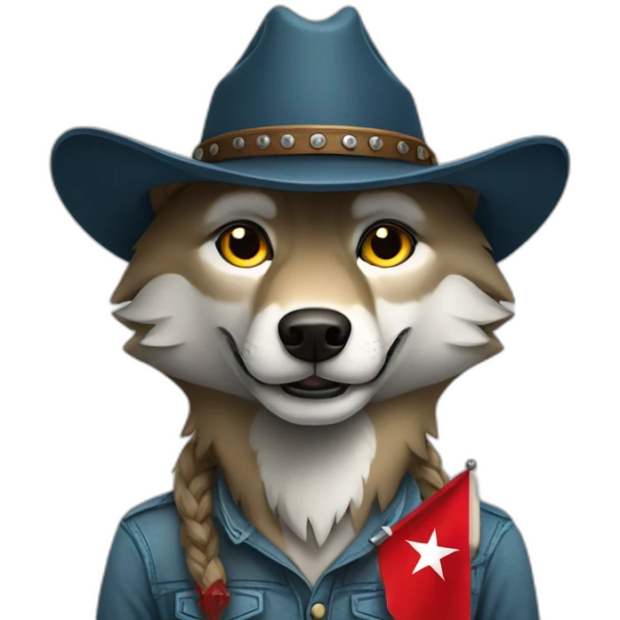 Wolf with cowboy hat and turkish flag emoji