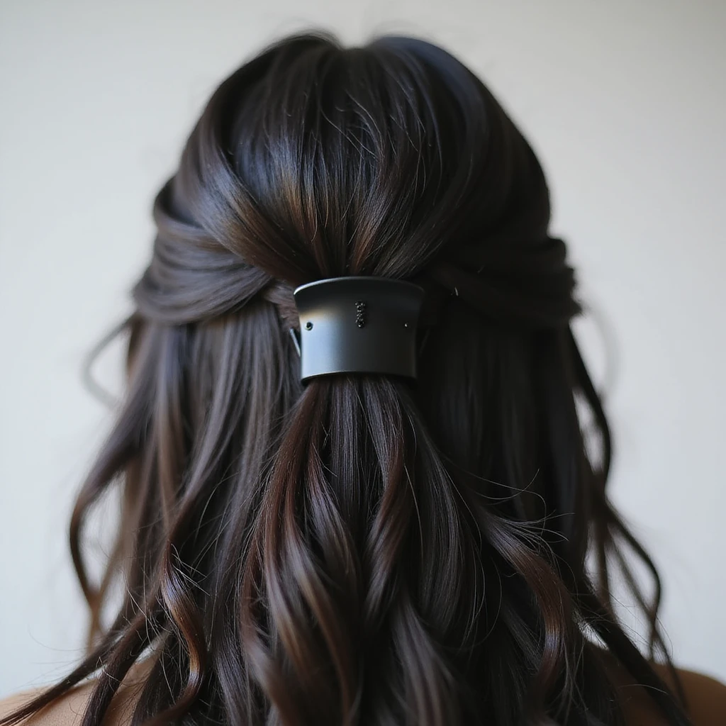 realistic hairclip, matte black, modern, photorealistic style emoji