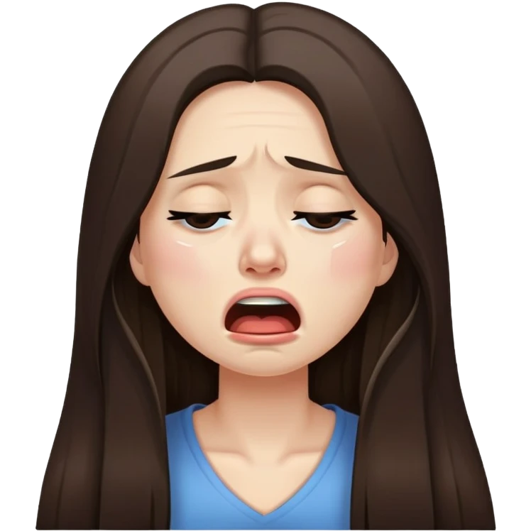 Very long hair Brunette with white skin crying very desconsolated with mouth very closed emoji