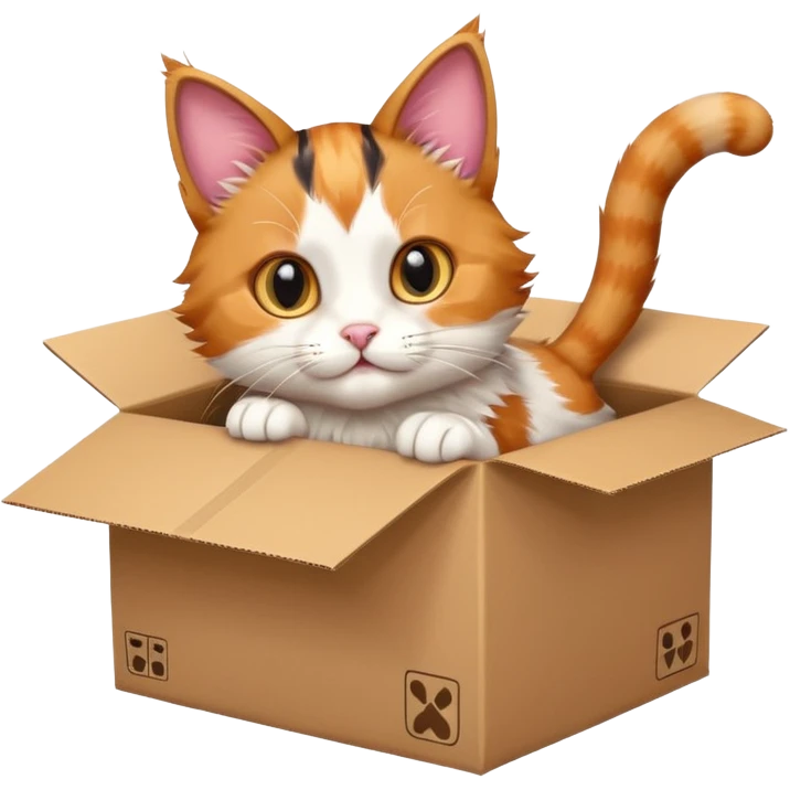 cat jumping inside into a box. the cat faces the box emoji