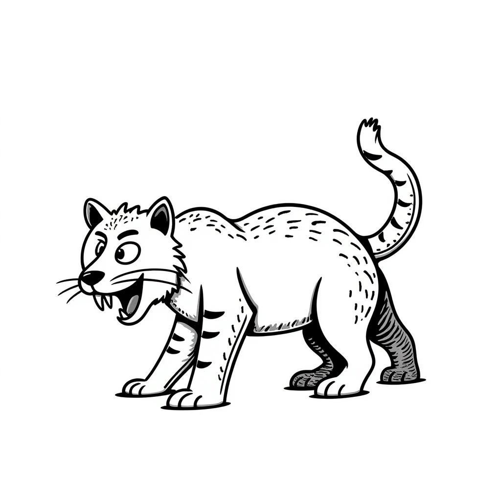 saber-toothed cat sketch with exaggerated fangs, prehistoric feline emoji