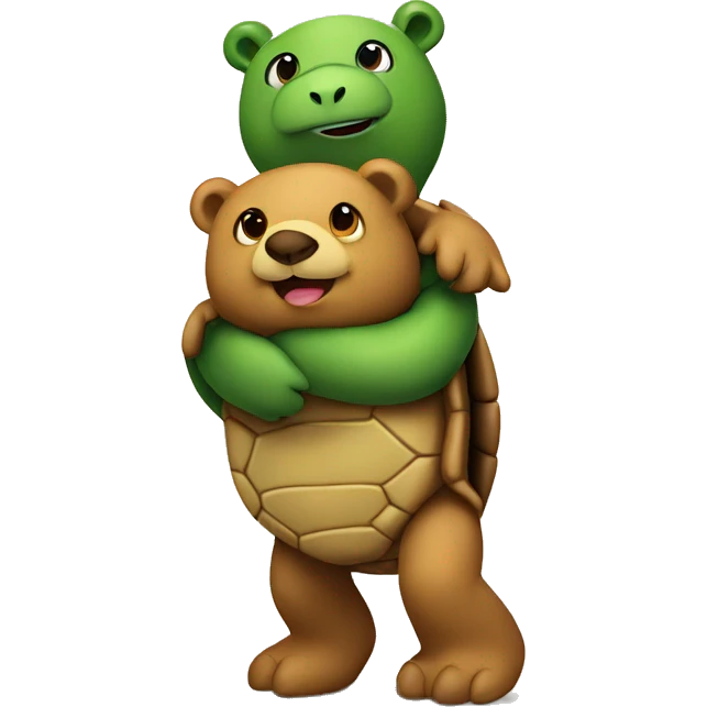 A turtle and a Bear hugging  emoji