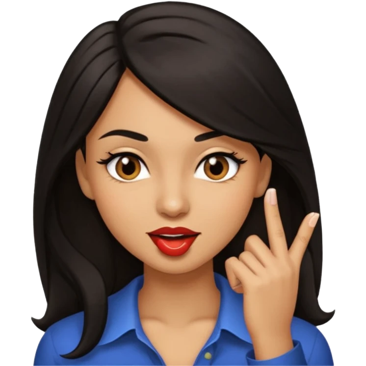 black slighty browin hair light brown skin woman, flirtatious gesture, biting her finger and winking emoji she also has tall hair and brown eyes emoji