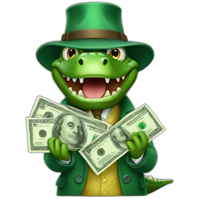 Professor crocodile with dollars cash emoji
