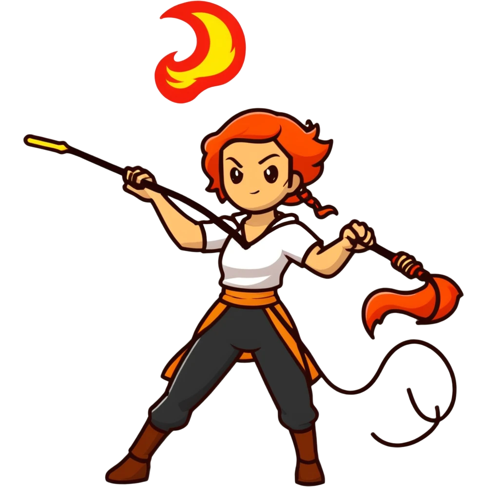 woman with a fire whip, cartoonish emoji