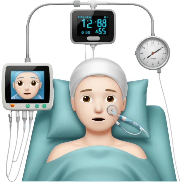 a PATIENT waking up before a surgery, with monitors and nasal canula emoji