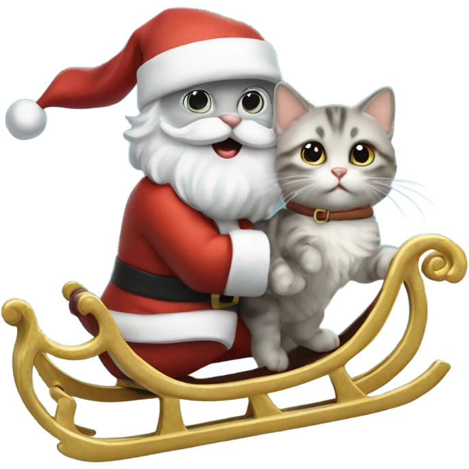 Oyster colored kitten pulling Santa on his sleigh emoji