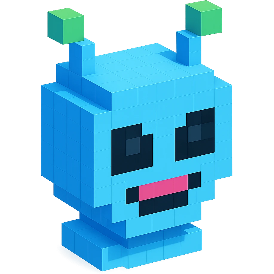 alien with antennae, blue skin, isometric view emoji