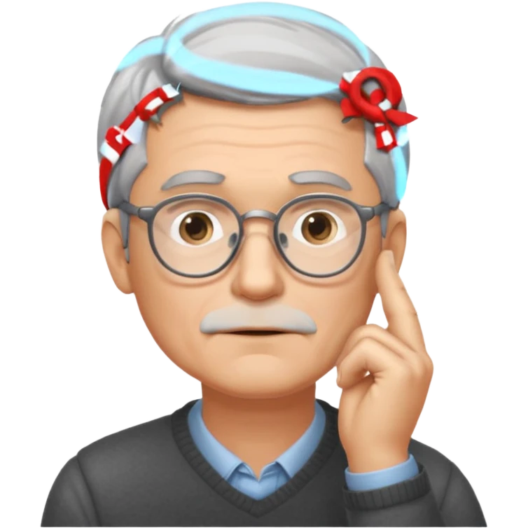 Gray haired man with glasses with his hand on his chin thinking emoji