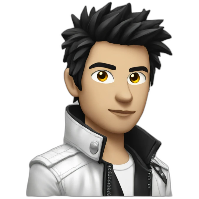 Punk male,dark hair, with white leather jacket with dark hair emoji