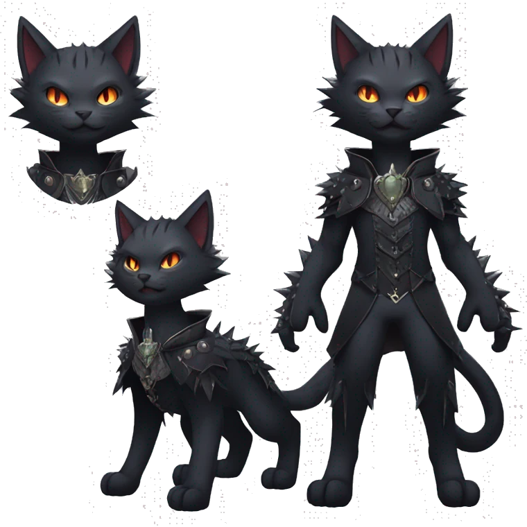 cool edgy fantasy dark-shadow-themed animal vampiric cat hybrid Fakemon  with a spiky collar full body emoji