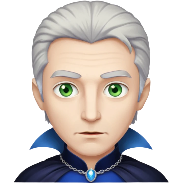 A tall vampire man with gray hair and blue eyes. A princess with light brown hair and green eyes emoji