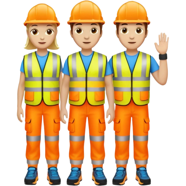 group of three people walking, all in high-visibility vests, no hard hats, wearing trainers emoji