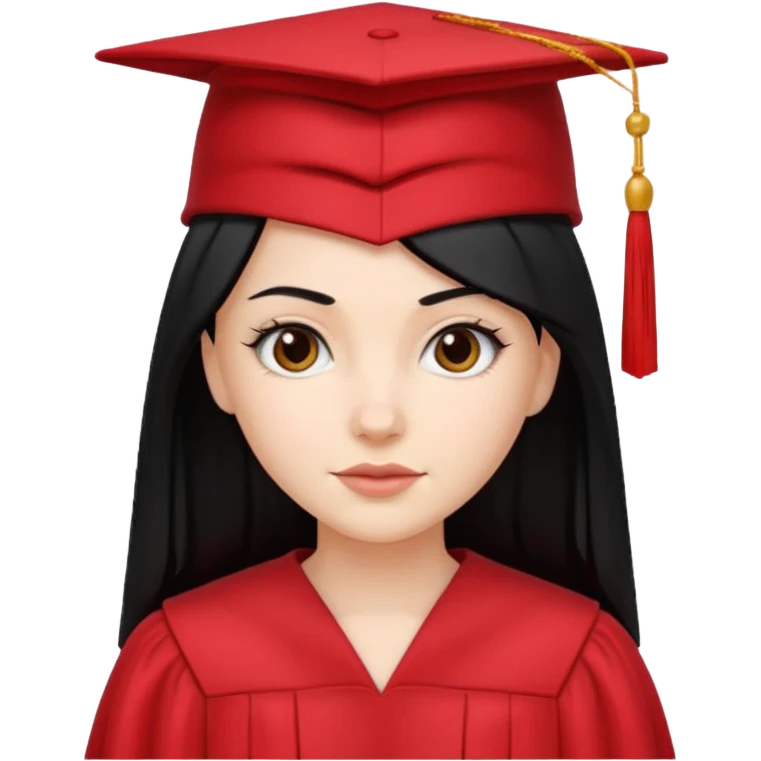 white girl with straight black hair graduating in a red cap and gown emoji