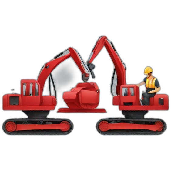a team of two professionals, disassembling industrial machinery with red uniforms emoji