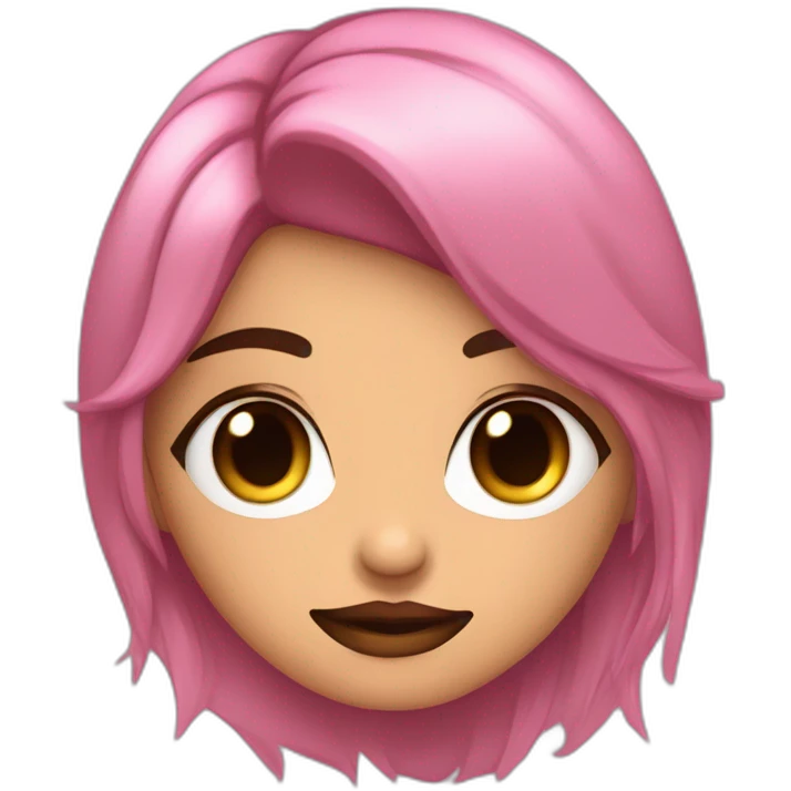 Chica Morena pelo marrón emo y ojos marrones con sombra de ojos negra, vestida de rosa emoji