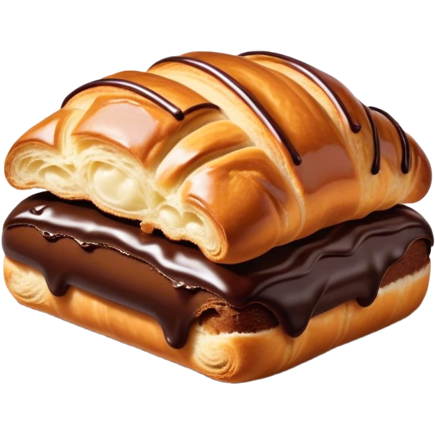 Cinematic warm pain au chocolat, flaky golden-brown pastry with a rich chocolate filling peeking through, perfectly crisp exterior, soft glowing highlights, inviting and indulgent. emoji