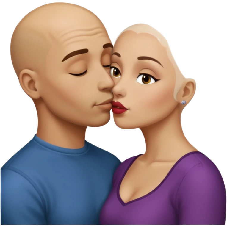 Bald man kissing white dark blonde woman emoji