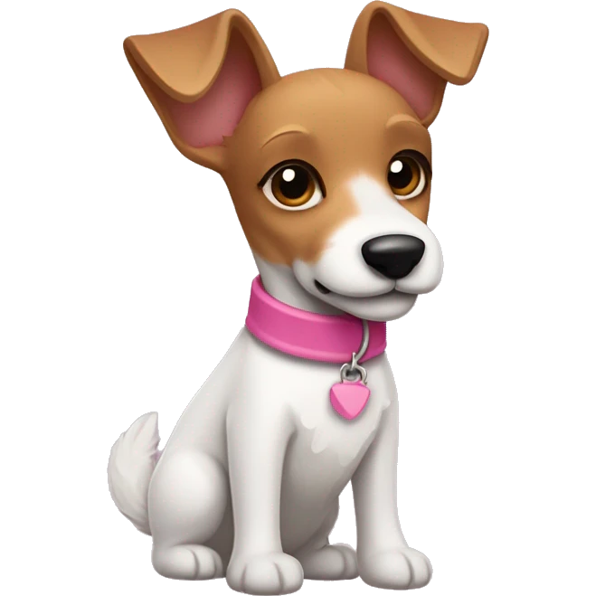  sticker of a mini fox terrier with a pink collar, solid colour fur, inspired by the style of “Lady and the Tramp.” emoji