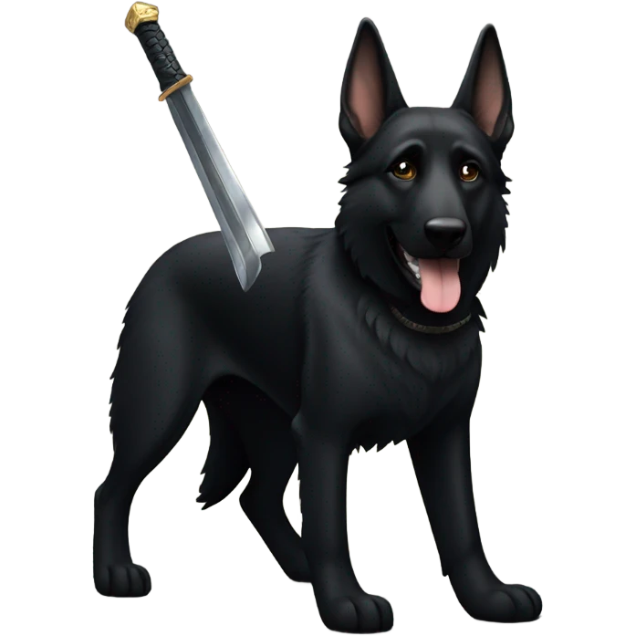 All black German shepherd with sword   emoji