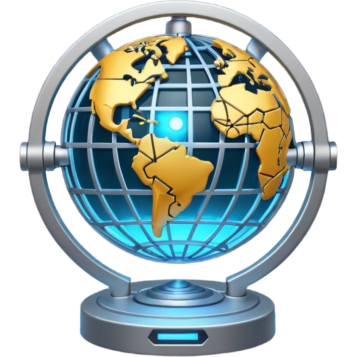 connected tech nodes, gear, globe emoji