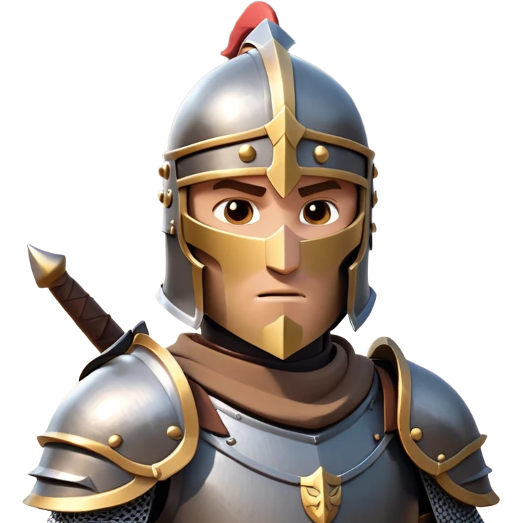 clash-of-clans-aesthetic_-cinematic-fearsome-and-majestic-knight-bust-portrait-emoji, rendered in a flat, vector-style with minimal shading and bold, simplified shapes, depicting a battle-ready medieval knight with steely eyes and intricate armor, riding on a black warhorse looking regal reflecting sunlight over a misty battlefield. emoji